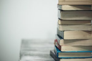 A stack of books on a light background